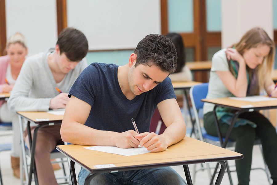 Students taking a test in a classroom in Burbank